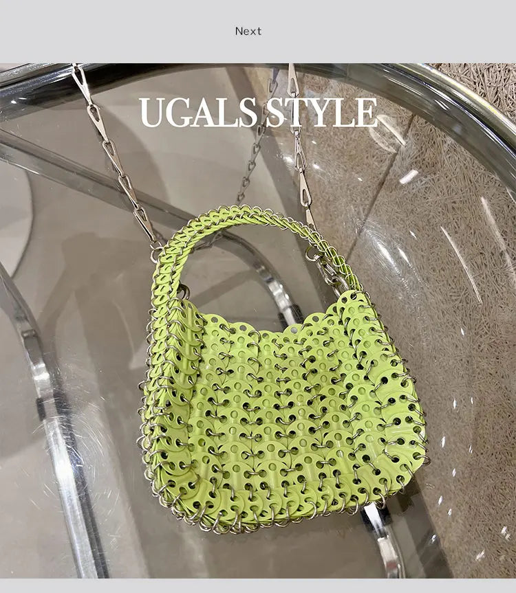 Bling Shiny Metal Sequined Dumpling Bag Woven Handmade Women Handbag Fashion Evening Bag Wedding Party Clutch Purse Shoulder Bag