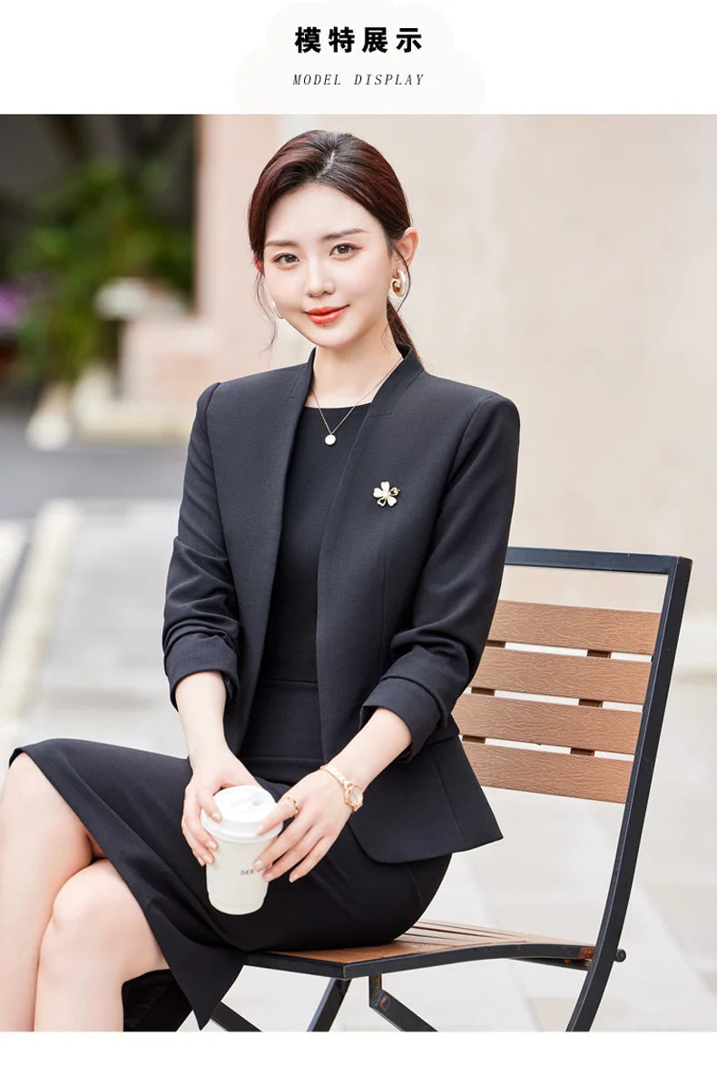 NAVIU Two Piece Dress Suits For Women Long Sleeve Solid Slim Fit Fashionable Momochromatic New Office Ladies Work Wear White