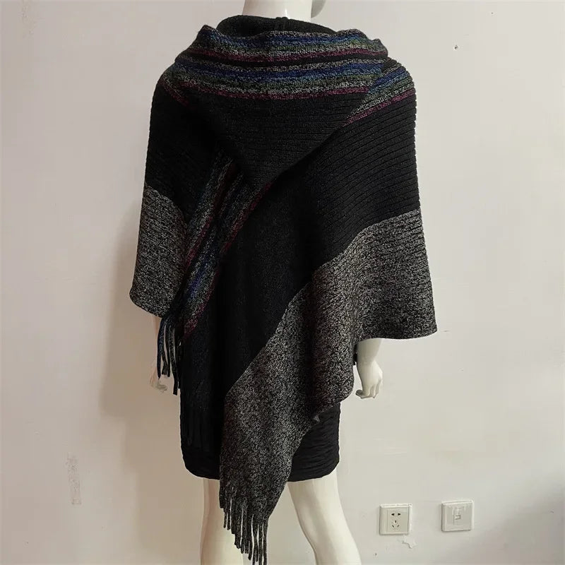 Cloak shawl Hat Colorful Silk new style European  American Spring Autumn Women Tassel Double-purpose Imitation Cashmere Red