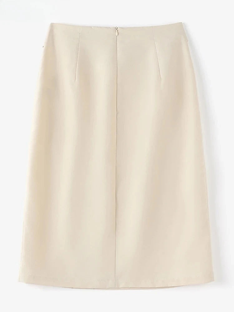 Fashion Work Slim Skirt Woman Vintage Zipper Pencil Midi Skirts Elegant OL Button Overskirts Female Autumn Solid Dresses