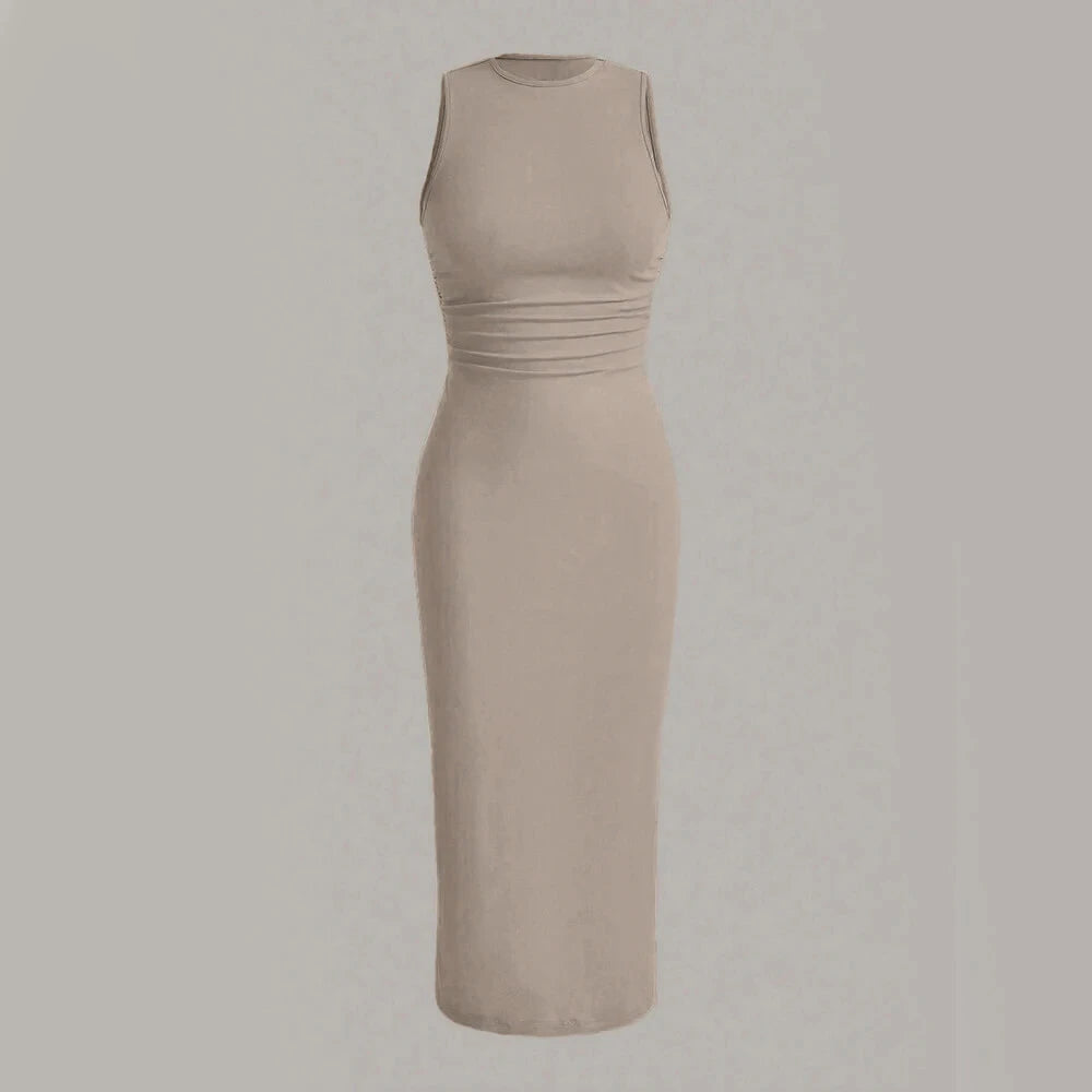 Women's Evening Dresses 2025 Winter Autumn Essential Wrap Style Sleeveless Crew Neck Midi Dress for Understated Luxury