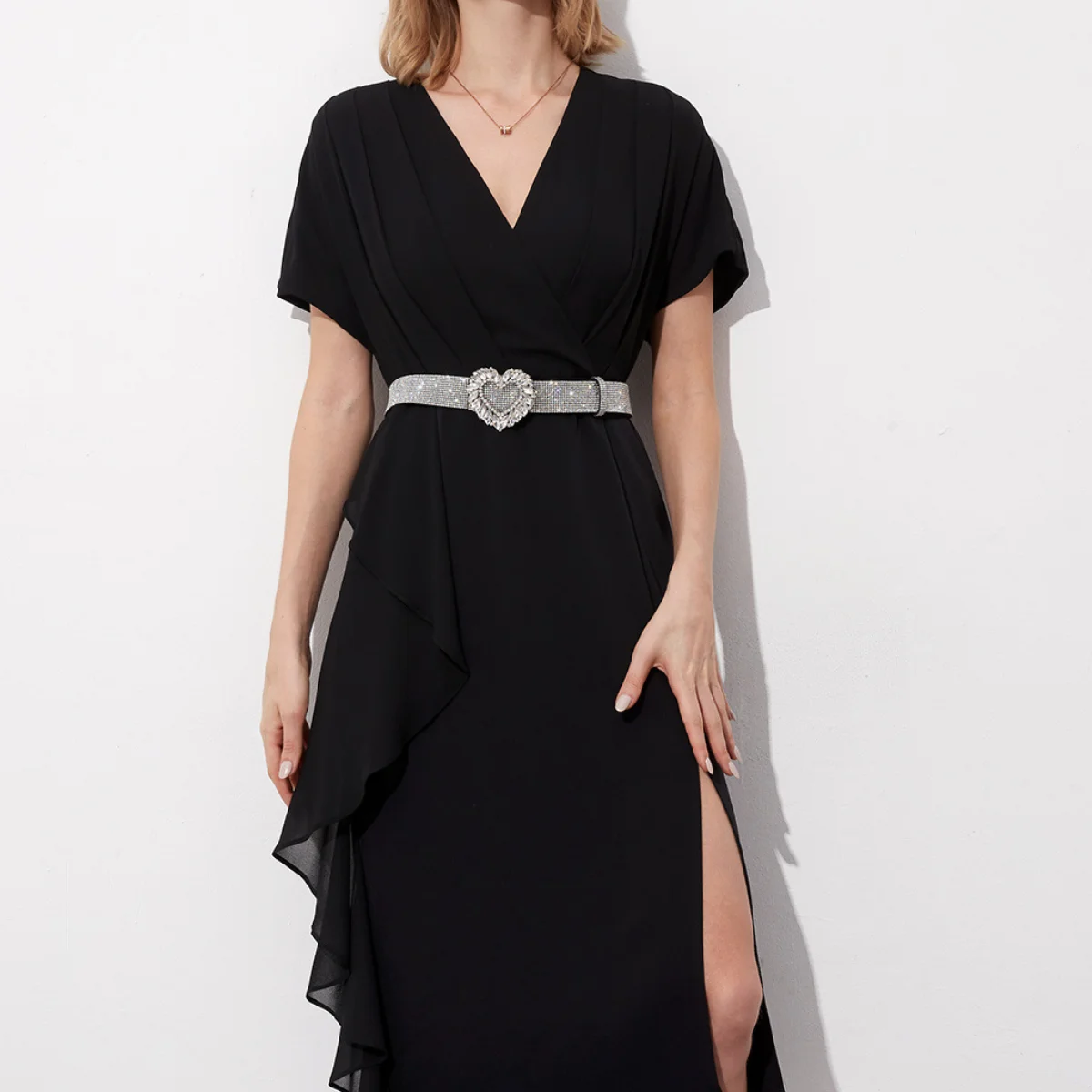 New Fashion Heavy-duty Sparkling Heart-Shaped Glass Buckle Waist Belt for Women Cross-Border Best-Selling Item