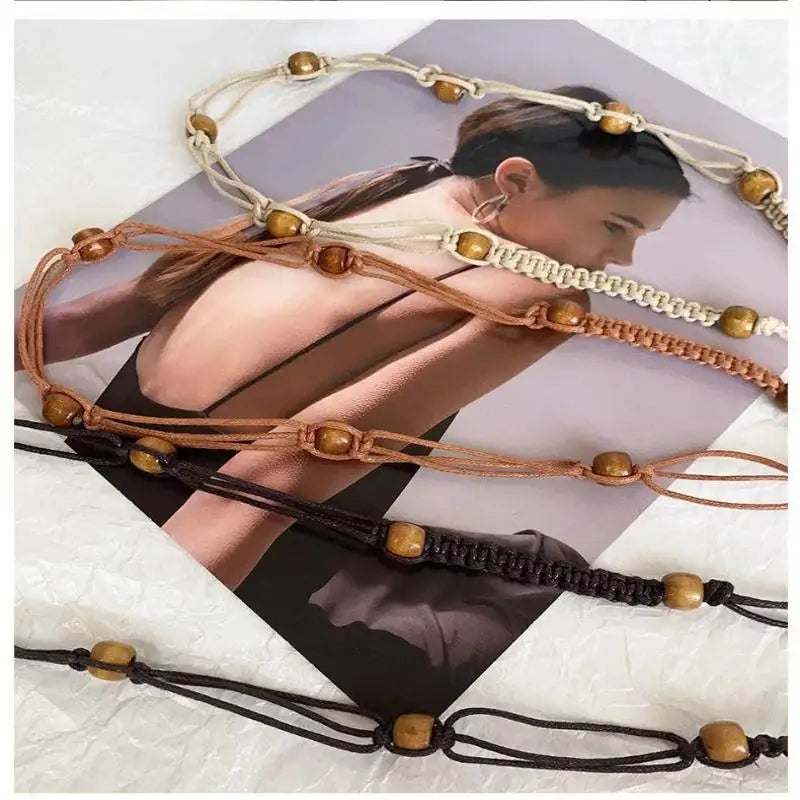 Belts For Women Knot Waistband Summer Boho Shell Bead Dress Jeans Belt Female Beach Accessory Beige Wax Cord
