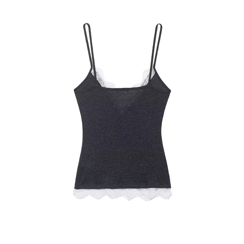 Women's Lace-Trim Cami Top, 3 Colors Available, V-Neck, Thin Straps, Sleeveless Casual Basic Tank