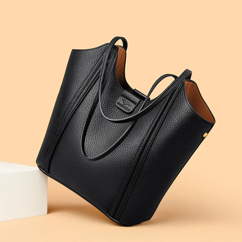 Elegant Women's Handbag Quality Leather Top-Handle Bag Ladies Solid Color Shoulder Crossbody Bag Casual Tote Purse Messenger Sac