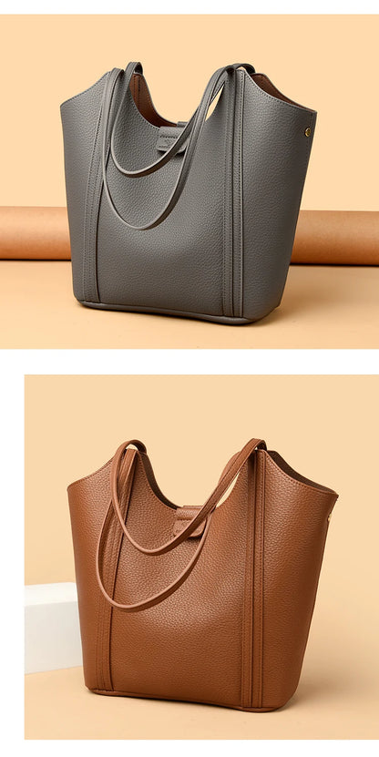 Elegant Women's Handbag Quality Leather Top-Handle Bag Ladies Solid Color Shoulder Crossbody Bag Casual Tote Purse Messenger Sac