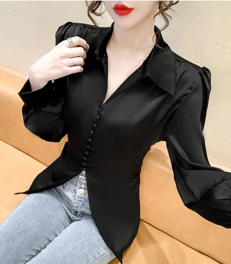 Casual Chiffon Blouse and Tops Women 2024 Autumn Fashion Design Elegant Puff Sleeve Shirts Ladies French Bow Korean Style