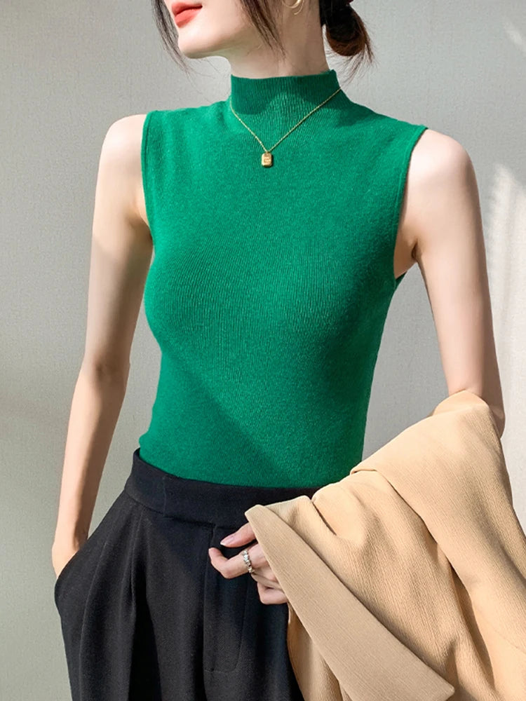Sexy Summer Turtleneck Tank Tops Women Ribbed Sleeveless Solid Slim Top Female Sleveless Camisole Vest Casual Knitted Camis 2025