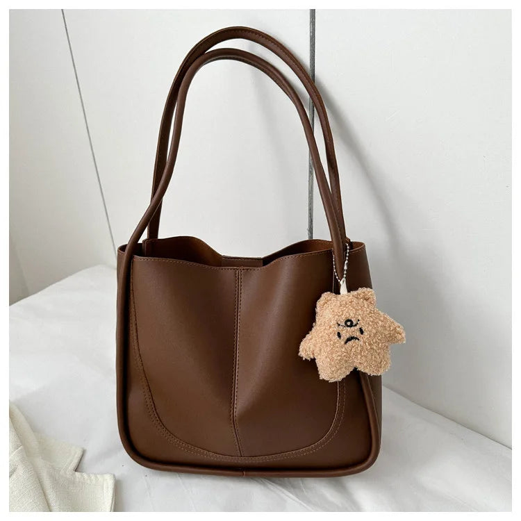 Women's Retro Tote - High-Quality Solid Color, Minimalist Large-Capacity Commuter Handheld/Single-Shoulder