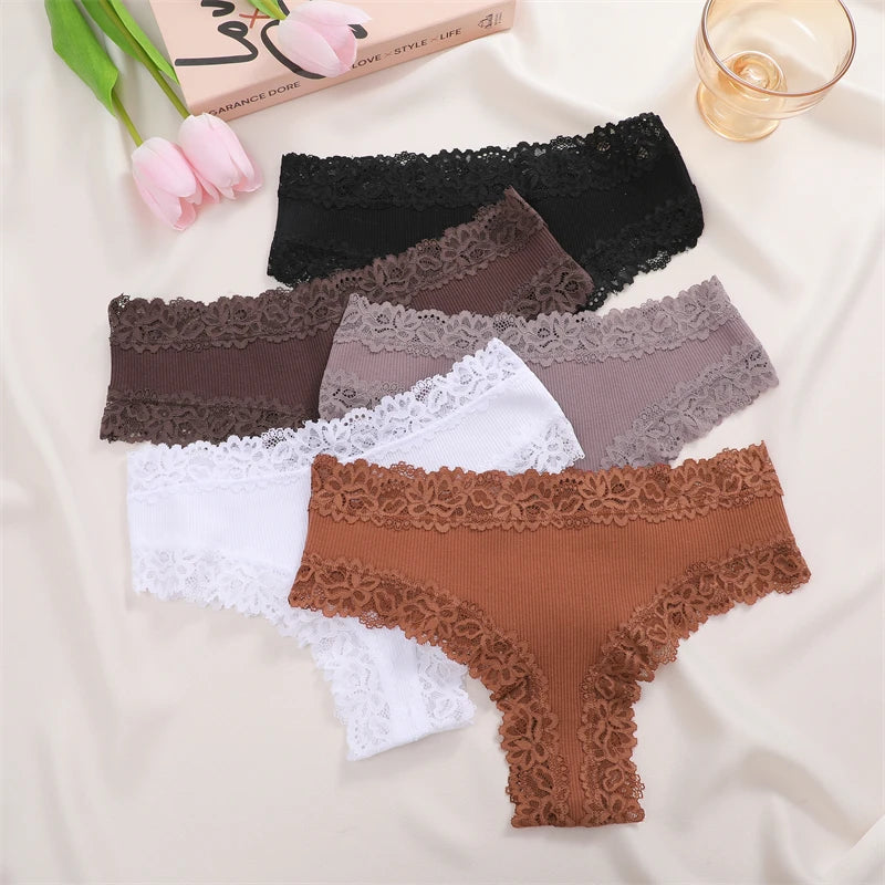 5Pcs/set Floral Lace Cotton Panties