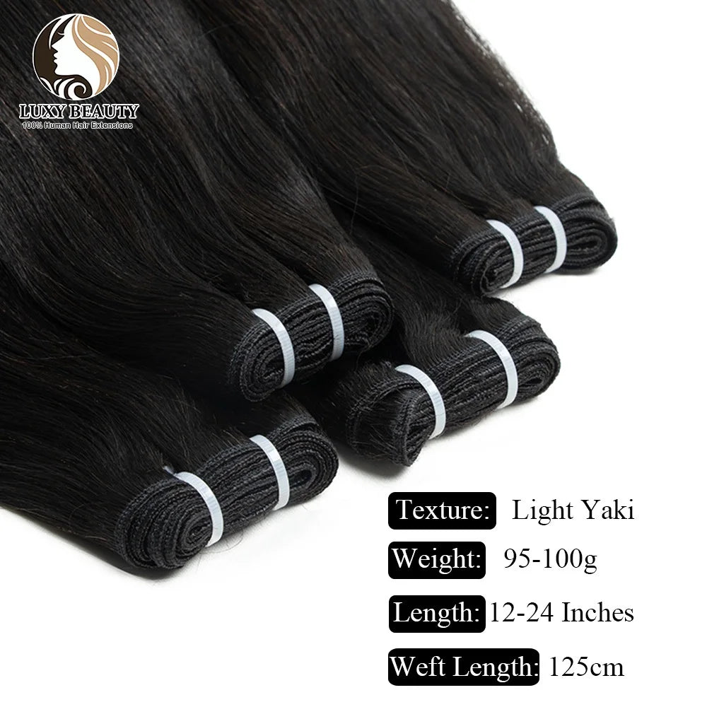 Light Yaki Straight Bundles Human Hair Weaving Natural Black Yaki Straight Human Hair Weft Double Weft Brazilian Remy Hair 100g