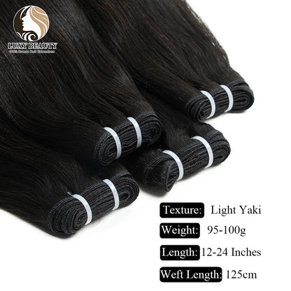 Light Yaki Straight Bundles Human Hair Weaving Natural Black Yaki Straight Human Hair Weft Double Weft Brazilian Remy Hair 100g