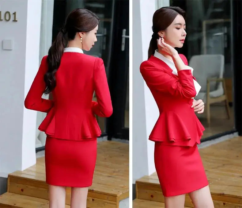 Slim 2 Piece Blazer and Skirt 2024 Spring Autumn New Fashion Office Ladies Ruffle Hem Single Button Blazers Solid Skirt Suits
