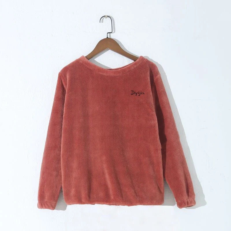 ITOOLIN Women Cashmere Pajama Sets Autumn Winter Woolen Pullovers And Pants 2 pieces Sets For Women Underwear Thermal Sets 2023