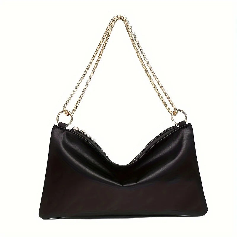 Evening Bag for Women Wedding Formal Dance Cocktail Party Choulder Bag Champagne Beige Black Color with Zipper Closure
