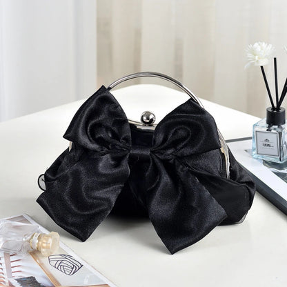 Elegant Sweet Satin Bow Handbag Ladies Evening Clutch Bag Fashion Chain Shoulder Bag For Women Wedding Party Bridal Clutches Bag