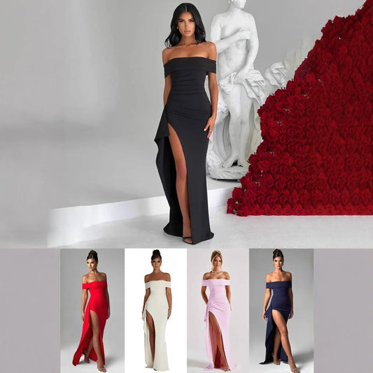 Women's Off-Shoulder Party Dress - High Slit Bodycon Gown, Sexy Elegant Evening Dress