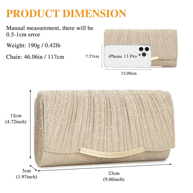 Evening Clutch Bags Fashion Women Elegant Silver Gold Shiny Handbag Wedding Party Long Purses Banquet Clutch Purses Shoulder Bag
