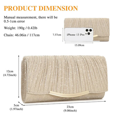Evening Clutch Bags Fashion Women Elegant Silver Gold Shiny Handbag Wedding Party Long Purses Banquet Clutch Purses Shoulder Bag