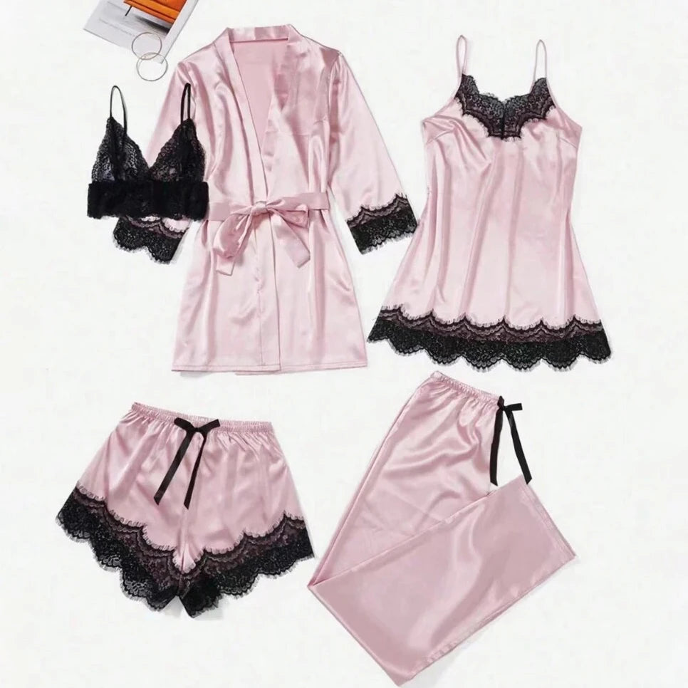 5 Pieces  Satin \ Pajama Set