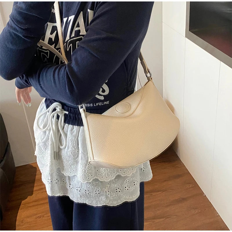 Pea Pod Crossbody Shoulder Bag,Women's Lychee Pebbled Pattern Women Dumpling Sling Bag,Chic Simple Minimalist Commuter Purse