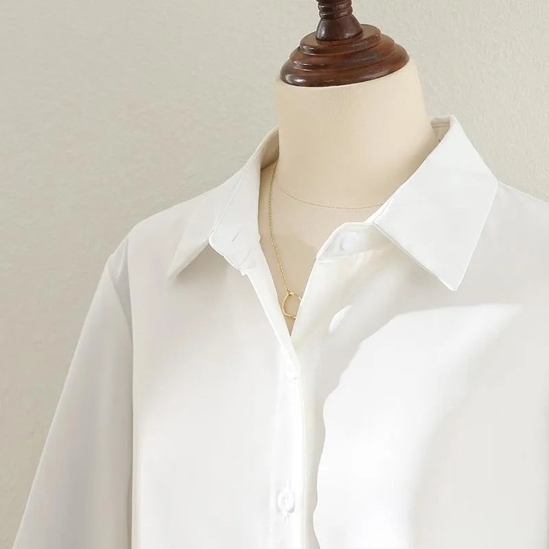 Blouses Tops Women White Black Long Lantern Sleeve Office Lady Temperament Autumn Winter Basic All-match Design Chic Female New