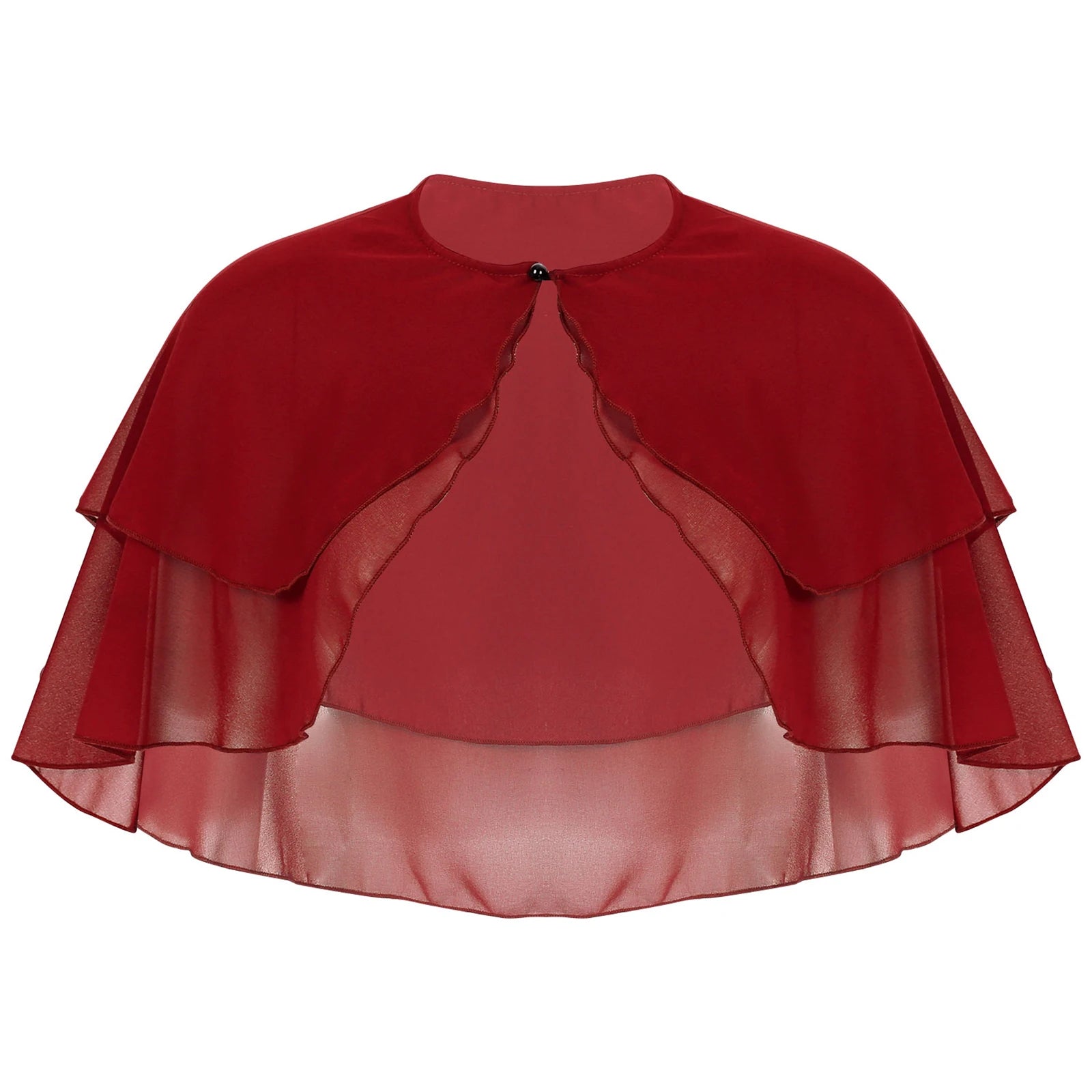 Women Elegant Solid Color Chiffon Shawl Ruffle 2-Layer Chiffon Wraps Bolero Wedding Birthday Evening Party Dress Cape Outerwear