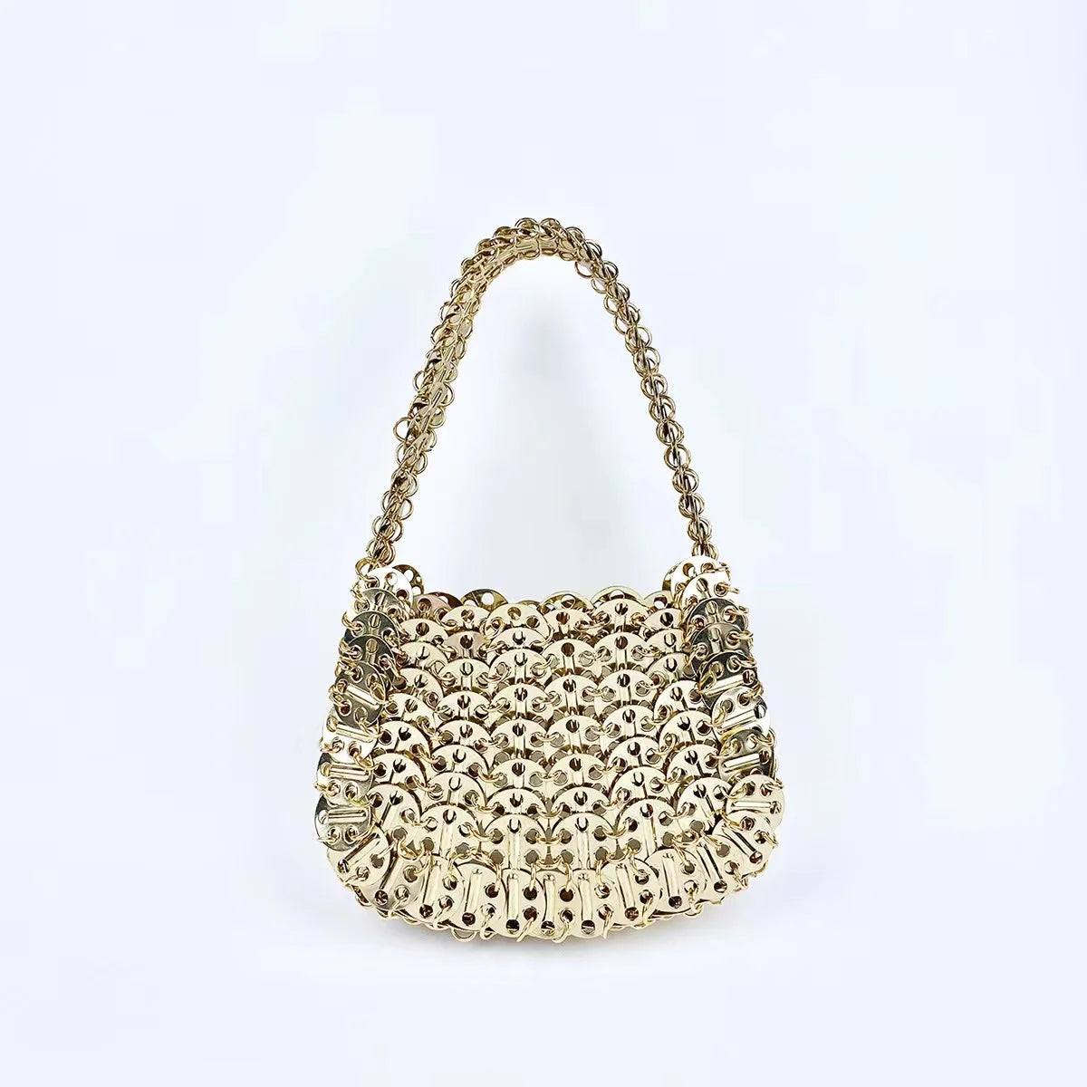 Bling Shiny Metal Sequined Dumpling Bag Woven Handmade Women Handbag Fashion Evening Bag Wedding Party Clutch Purse Shoulder Bag