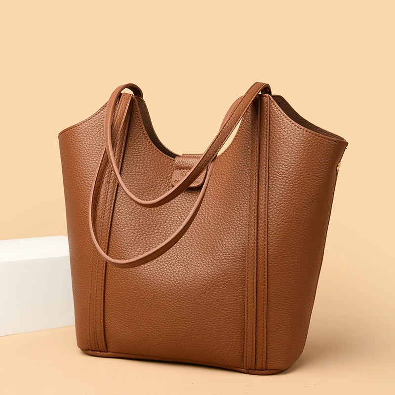 Elegant Women's Handbag Quality Leather Top-Handle Bag Ladies Solid Color Shoulder Crossbody Bag Casual Tote Purse Messenger Sac