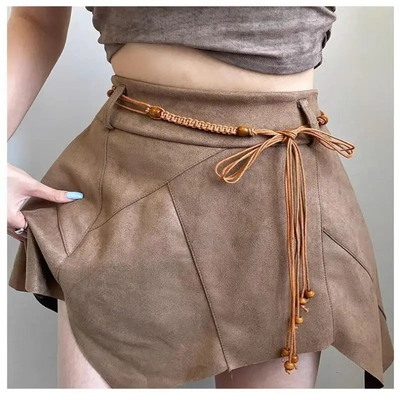 Belts For Women Knot Waistband Summer Boho Shell Bead Dress Jeans Belt Female Beach Accessory Beige Wax Cord