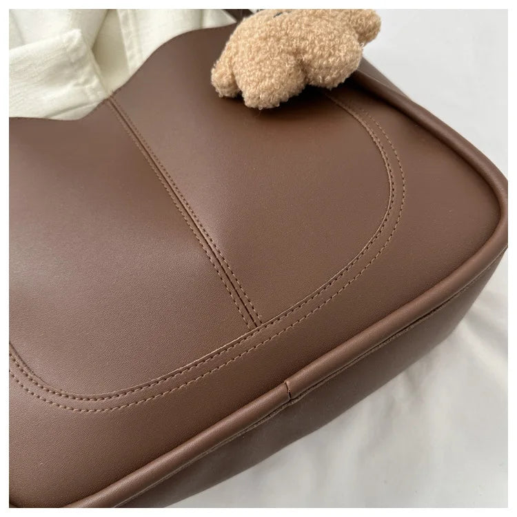 Women's Retro Tote - High-Quality Solid Color, Minimalist Large-Capacity Commuter Handheld/Single-Shoulder