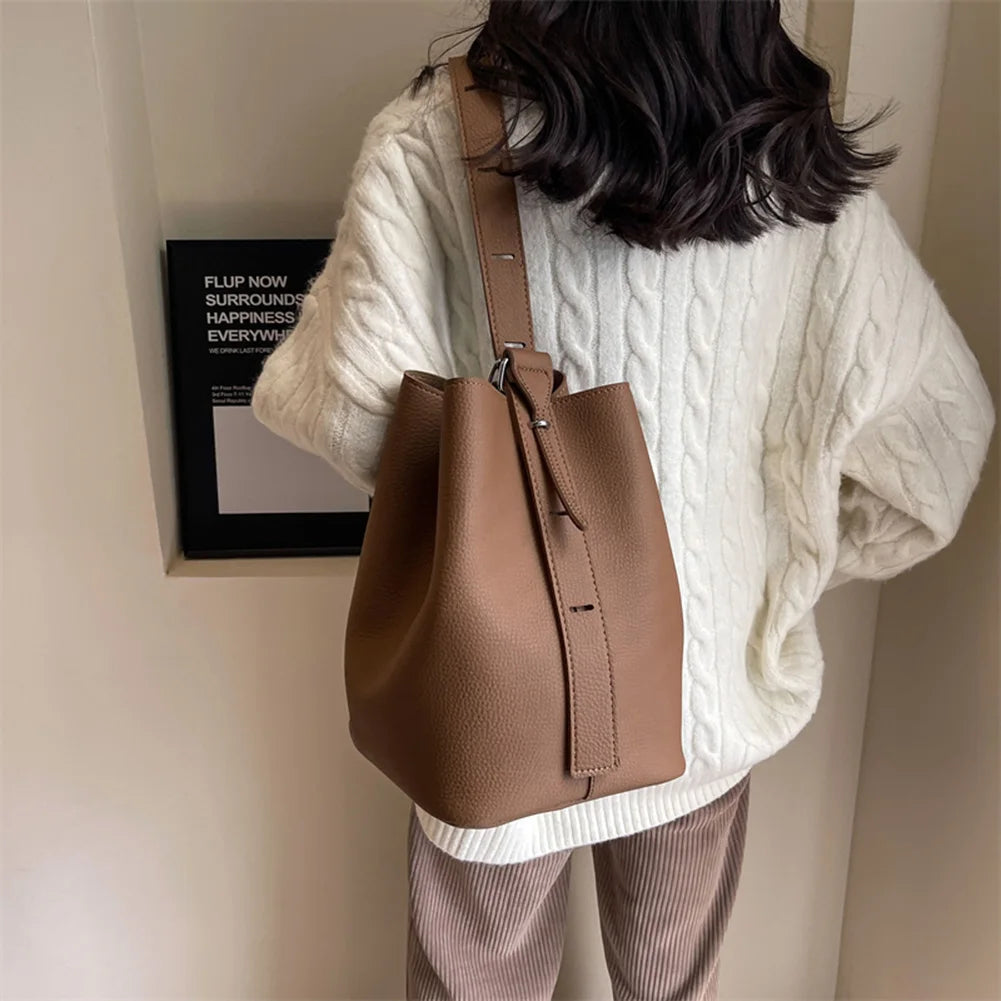 2Pcs/Set Classic Bucket Bag PU Leather Women's Handbag Designer Bag Luxury Grocery Bag Female Shoulder MessengerBag Purse Bolsas
