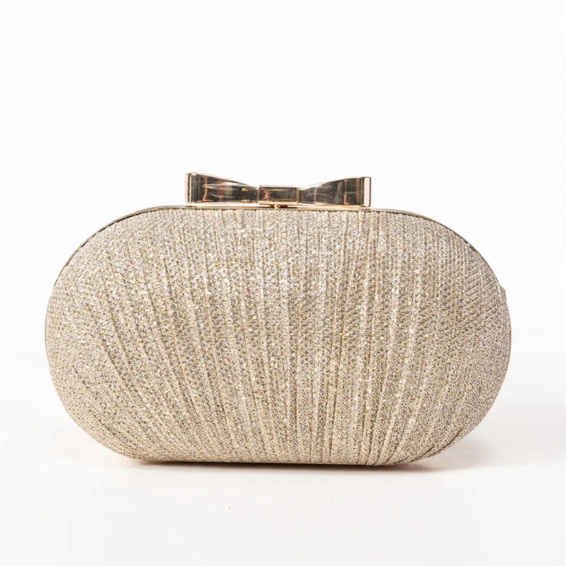 Rhinestones Clutch Evening Bag Egg Shape Luxury Shiny Wedding Ladies Chain Shoulder Bags Metal Bow Buckle Handbag for Woman