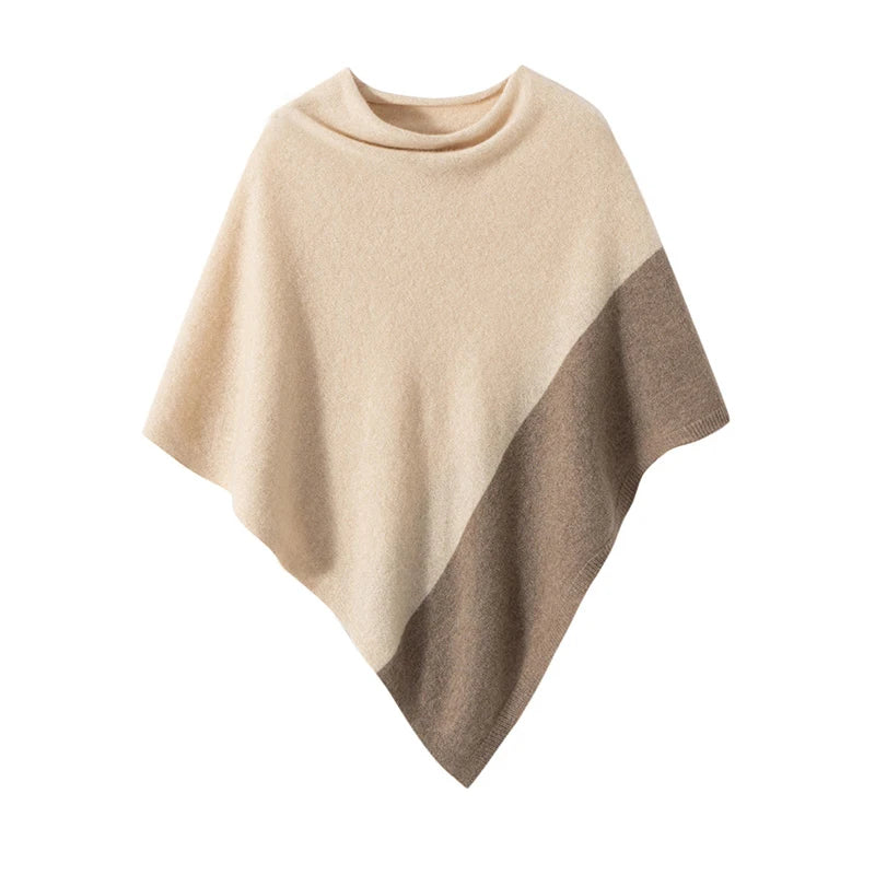 Korean Style Autumn And Winter Shawl Women's Contrast Color Knitted Warm Cloak