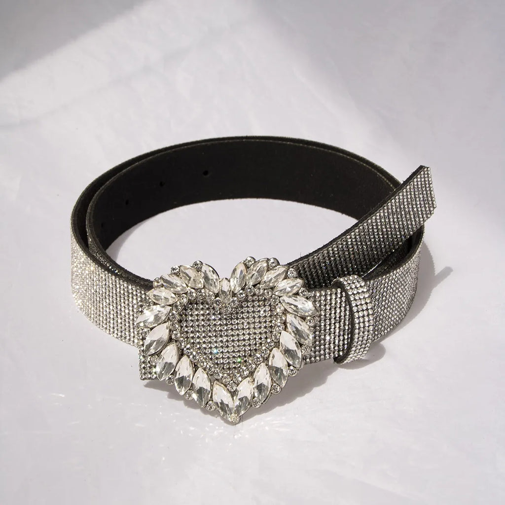New Fashion Heavy-duty Sparkling Heart-Shaped Glass Buckle Waist Belt for Women Cross-Border Best-Selling Item