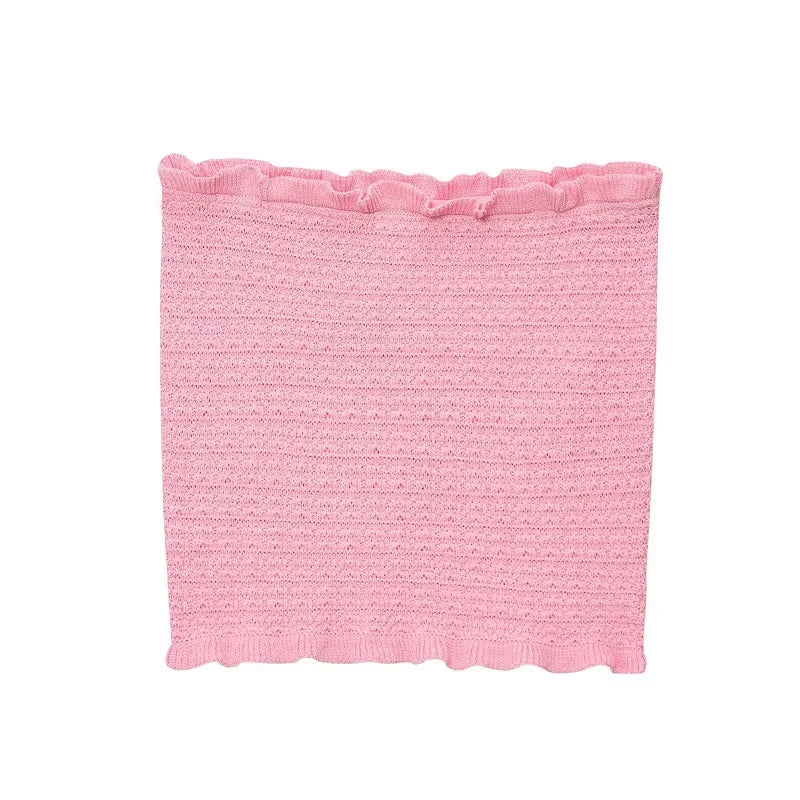 MUJER Pink Knit Skirt Set 2 Piece Woman Pleated Long Skirts for Women off Shoulder Ruffle Top Women's Skirts Set Summer Outfit