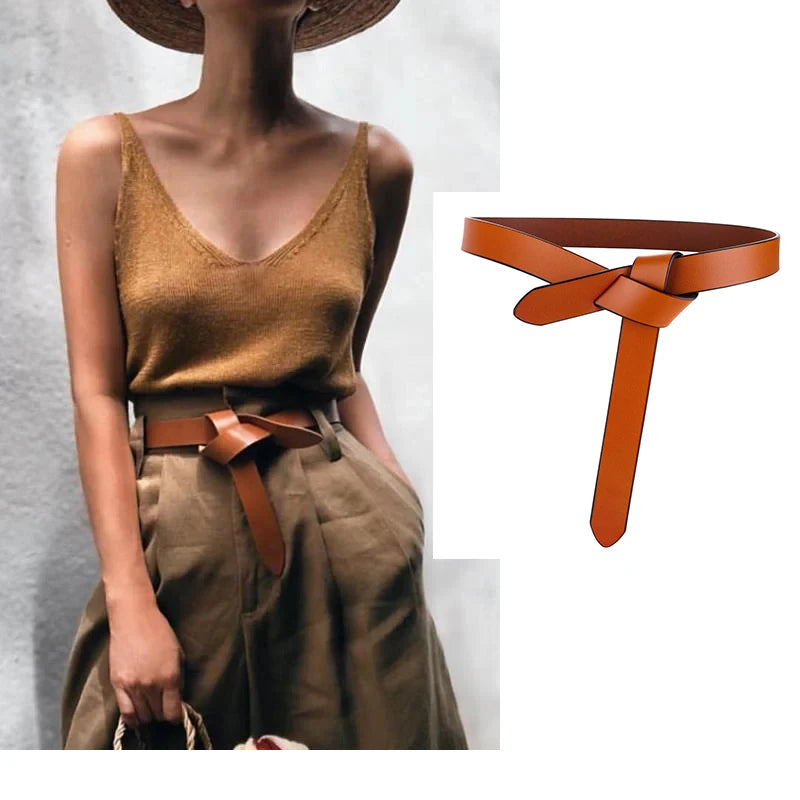 Designer Belts For Women High Quality Knot Soft Leather Long Waistband Female Waist Dress Coat Corset Wide Belt