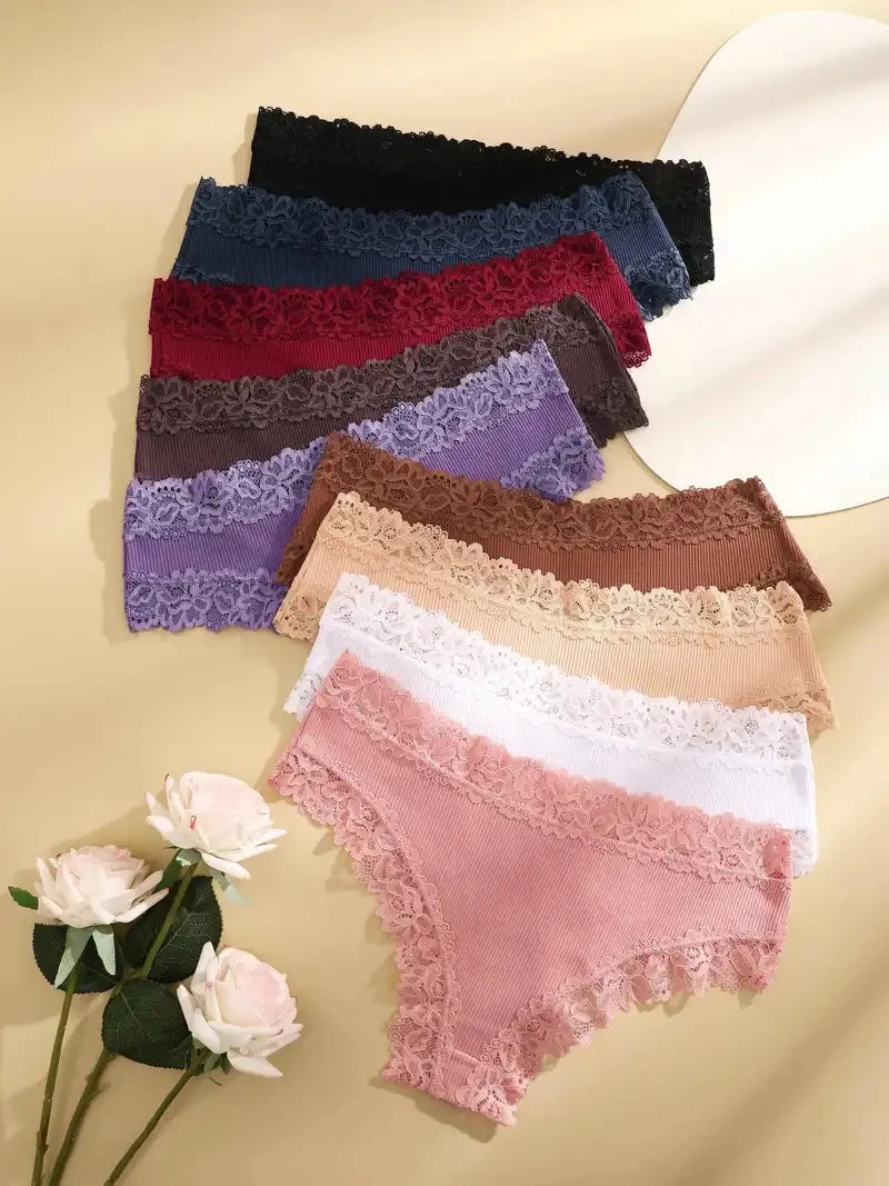 5Pcs/set Floral Lace Cotton Panties