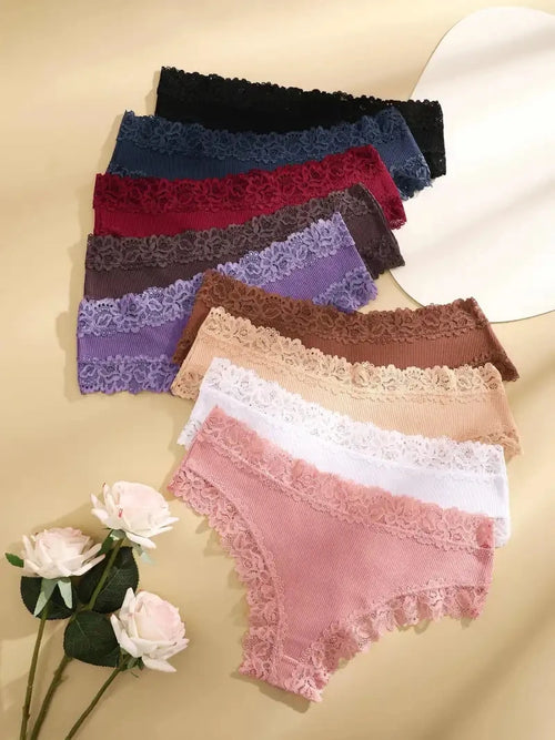 5Pcs/set Floral Lace Cotton Panties