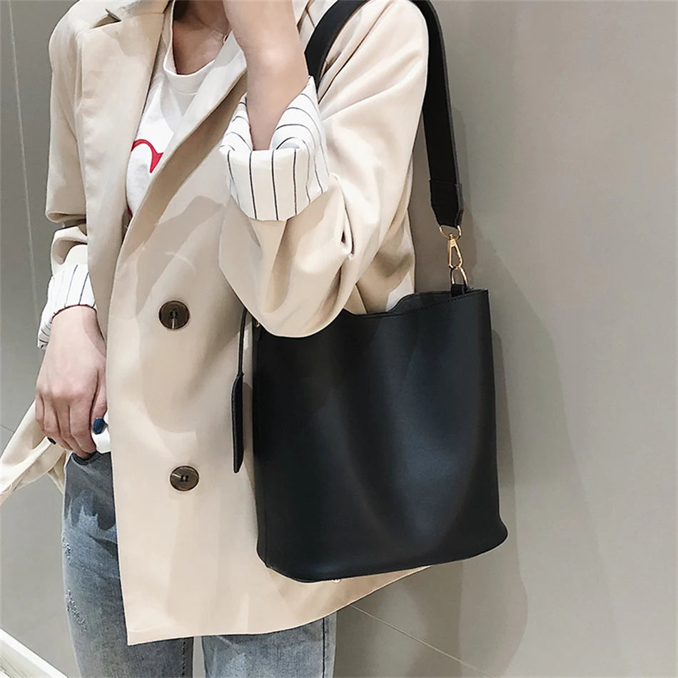 2piece/set Fashion Design Pu Leather Shoulder Crossbody Bag Casual Lady Tote Female Large Capacity Bucket purses and handbags