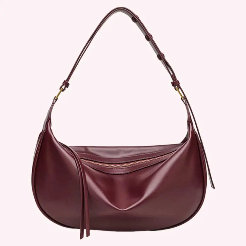 Women PU Shoulder Bag Vegan Leather Shoulder Purse Solid Color Stylish Dumpling Tote Zipper Closure Chic Hobo Bag Top Handle Bag