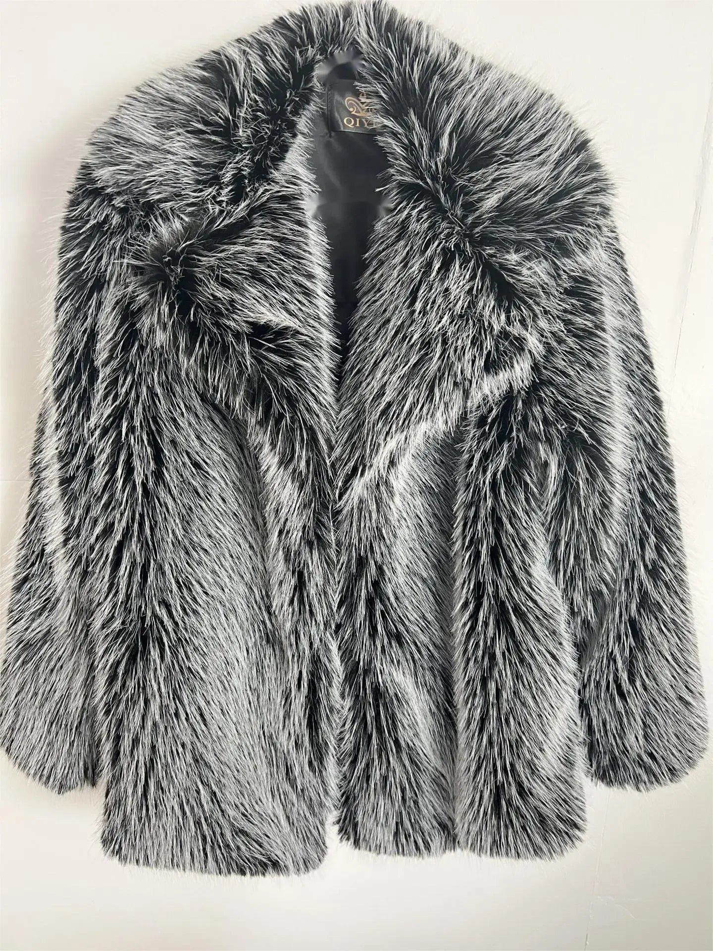 Silver Gray Faux Fur Coat Women Autumn Winter Large Jacket Overcoat Turn Down Collar Pockets Thick Coat Warm Jackets Maxi Coats