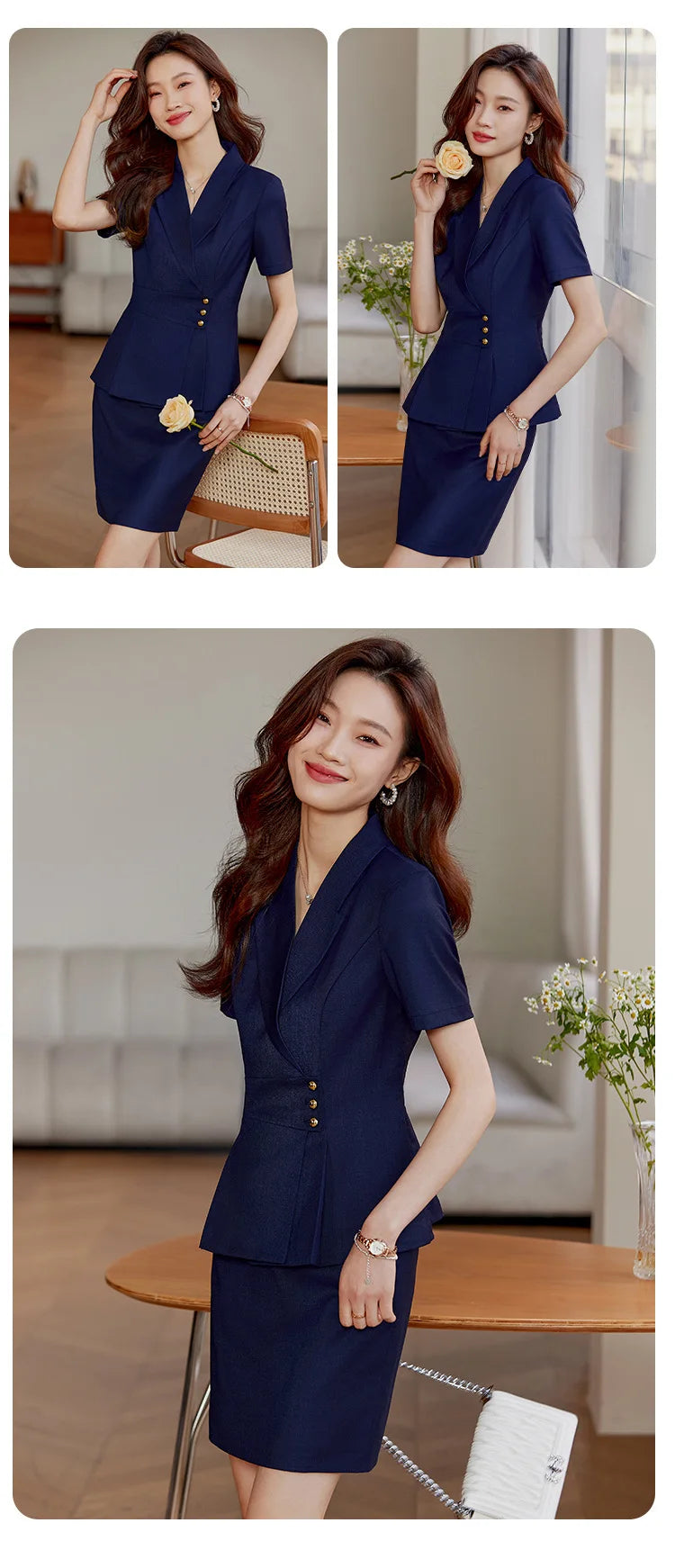 High End Office Ladies Formal Skirts Suits Women Summer 2024 New Korean Fashion Solid Long Sleeve Blazer Trousers 2 Piece Set