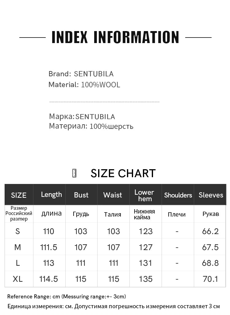 SENTUBILA Women's Long Woolen Overcoats 2025 Winter Outerwear Elegant Turtleneck Warm Double Breasted Belt Wrap Coat W24O42064