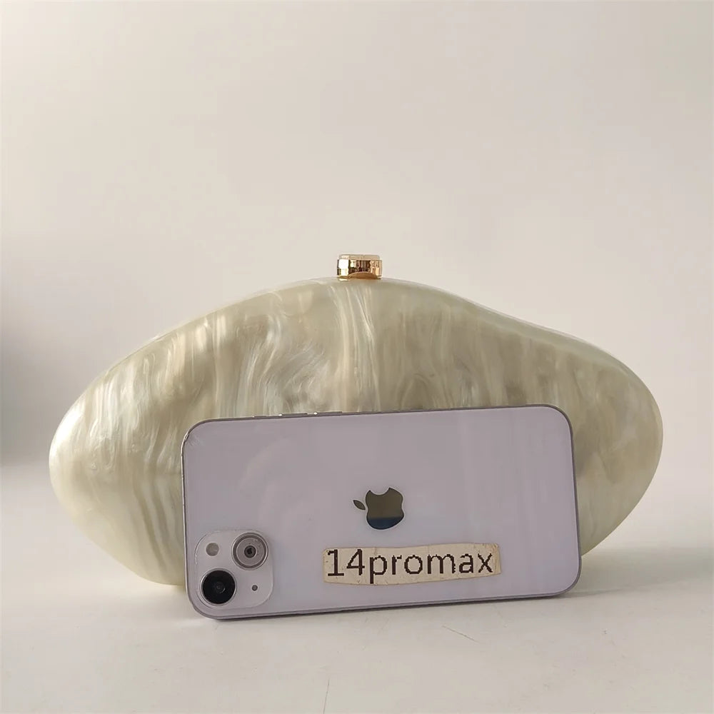 Luxury Elegant Evening Bags Beige Ivory Handmade Shell Purse European American Fashion Shoulder Bags Box Acrylic Lady  Handbags
