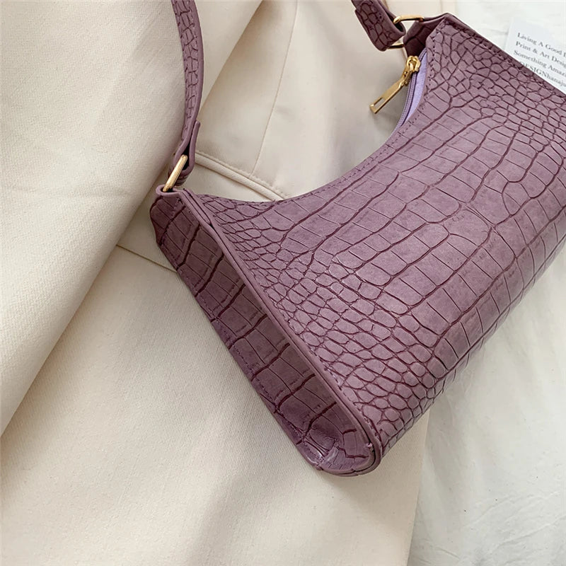 Retro Crocodile Pattern Shoulder Bag For Women PU Leather Armpit Bag France Clutch Bag Casual Female Clutch Handbags Purse Tote
