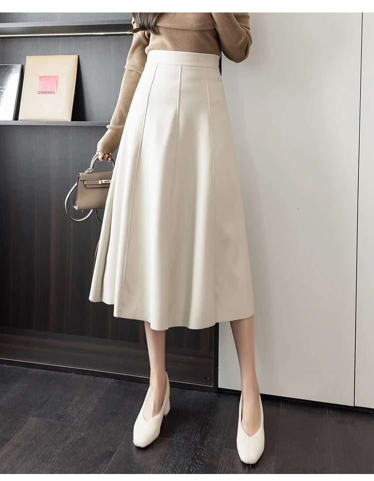 Leather Skirt Women 2025 Autumn Winter New Arrival High Waist PU Skirt Korean Style Maxi A Line Skirt For Women Hot Sale
