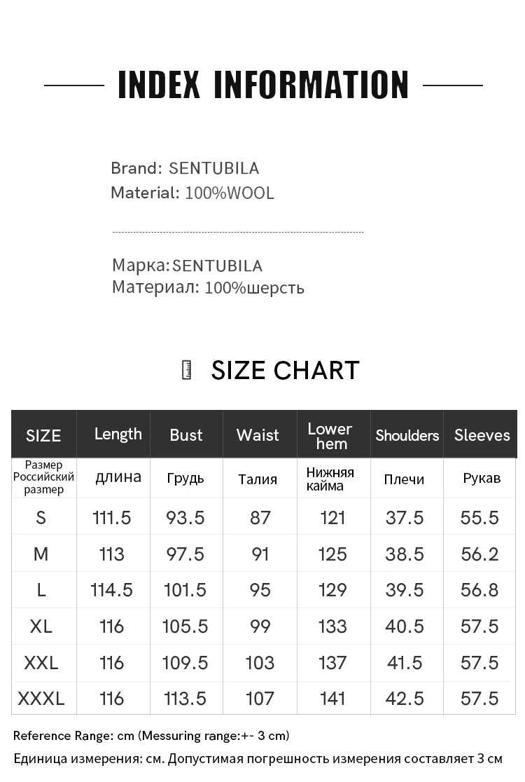 SENTUBILA Women 100% Wool Long Wrap Coat 2025 Elegant Notched Collar Belted Warm Double Faced Woolen Winter Overcoat W24O43352