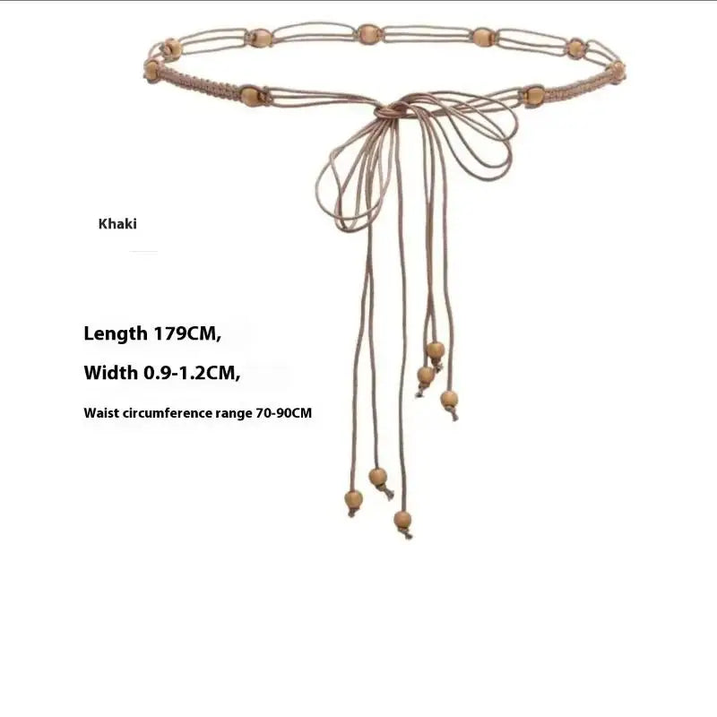 Belts For Women Knot Waistband Summer Boho Shell Bead Dress Jeans Belt Female Beach Accessory Beige Wax Cord