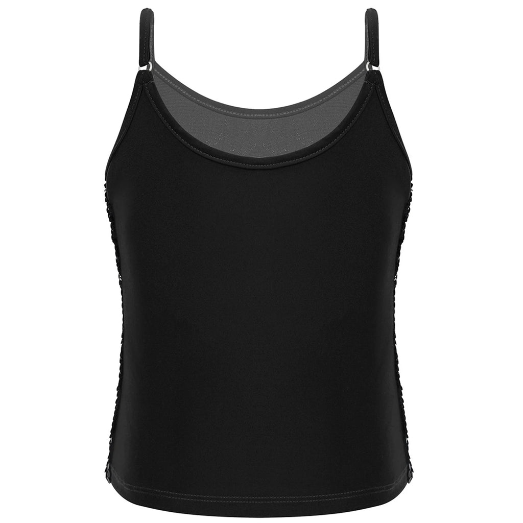 Womens Adjustable Spaghetti Straps Sparkly Sequin Tops Slim Fit Patchwork Tank Top for Pole Dancing Disco Night Out Costume